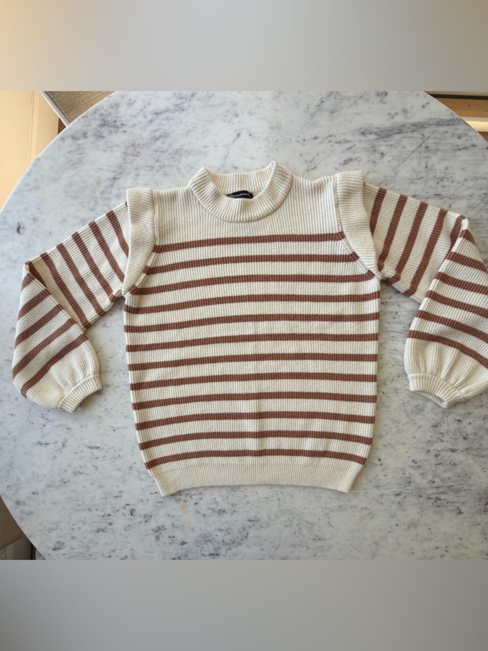 Women’s Cream & Brown Striped Ribbed Sweater